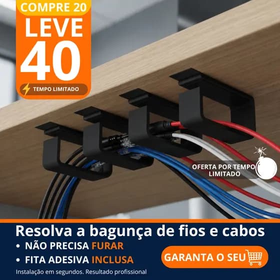 Kit 20 Organizadores de Fios e Cabos Invisível