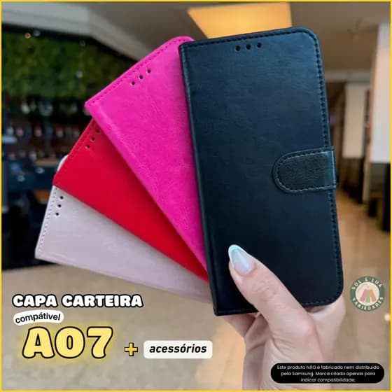 Capa Carteira Para A07 Couro Sintético + Película 3D Cerâmica Privacidade Privativa Câmera
