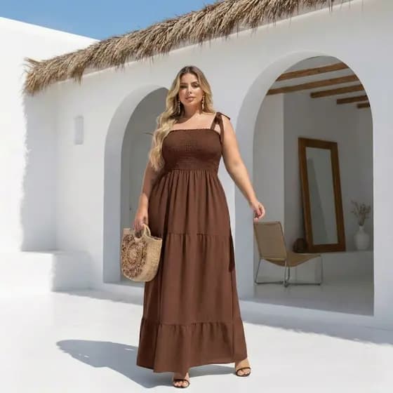 Vestido longo feminino plus size moda feminina estilo casual tecido leve confortável elegante tendência