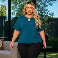 Blusa feminina gola redonda com mangas soltas plus size soltinha verão dia a dia