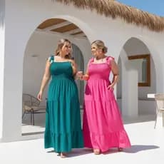 Kit 2 vestido longo plus size alças de amarrar corpo lastex modelo três marias soltinho verão
