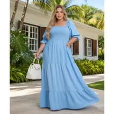Vestido três marias plus size longo para gestantes com mangas solto cores lisas