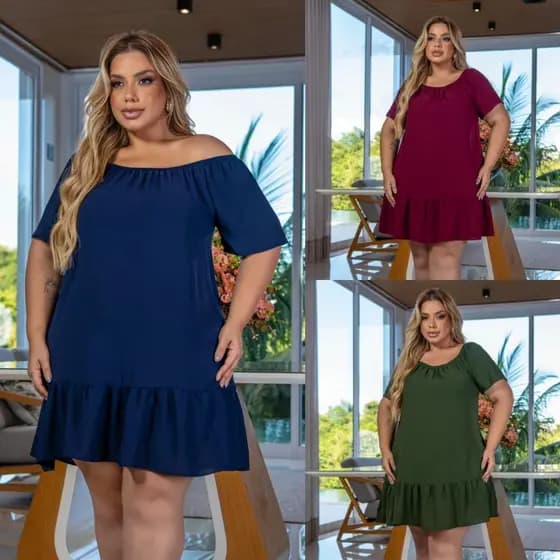 Kit 3 vestido look moda plus size feminina soltinho ciganinha com mangas roupas femininas dia a dia tradicional soltinho