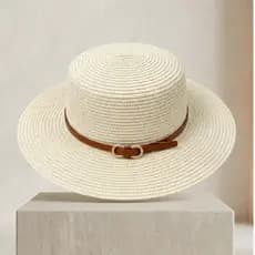 Chapéu Feminino Palha Sintética Maleável Faixa Elegante Praia Viagem Paris