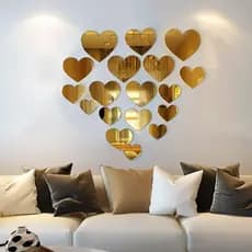 Kit 5 Corações Decorativos Espelhados Dourados Prateados Rosé Acrilico - Espelho Coração de Parede