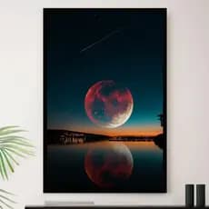 Quadro Lua Cheia Refletindo Rio Decorativo A3 35x45cm