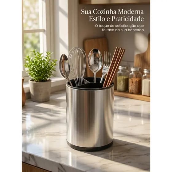 Porta Talheres Giratório Aço Inox Organizador de Bancada Cozinha Luxo Pronta Entrega