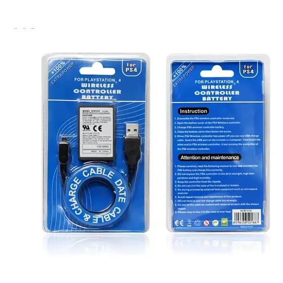 Bateria Recarregável para Controle PS4 - 2000mAh, Li-ion, Compatível com PS4, Inclui Cabo USB