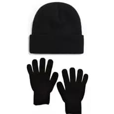 Kit Touca Com Luva De Frio Básica Lã Gorro Liso Preta Toca Adulto Inverno