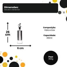 Galheteiro Dosador Azeite Vinagre Vidro 300ml Tampa Inox Practico Elegante