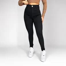 Calça Jeans Feminina Skinny Cintura Alta com Lycra Levanta Bumbum Premium Grafite Preta Elastano