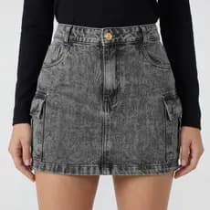 Saia Cargo Feminina Cintura Alta Moda Com Lycra Bolso Lateral Curta Tendência Estilosa