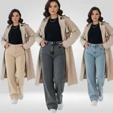 calça wid leg jeans feminina Cintura Alta Cós Alto Lycra Grossa Rasgada Cinza Grafit Marmorizada