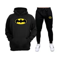 Conjunto de Moletom com Calça Preta Sinal do Batman Tecido de Alta Qualidade Flanelado