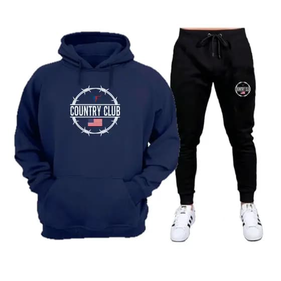 Conjunto de Moletom com Calça Preta Country Club 2 Tecido de Alta Qualidade Flanelado