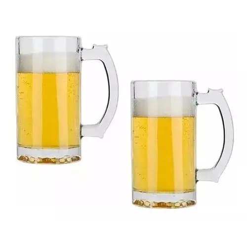 2 Caneca De Chopp 500ml Cerveja Copo De Vidro Liso - ENVIO IMEDIATO .