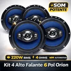 Kit 4 Alto Falantes 6” Orion Audio 220W RMS Quadriaxial 4 Ohms Som Automotivo Onix Corsa March
