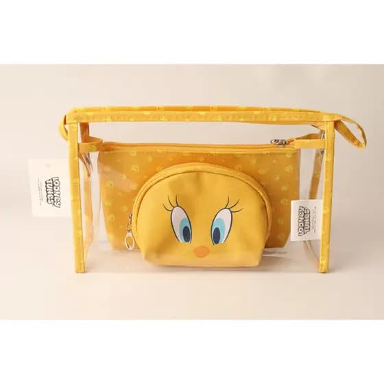 Necessaire para Maquiagem Linha Piu-Piu Tweety Miss Frandy Kit com 3 unidades