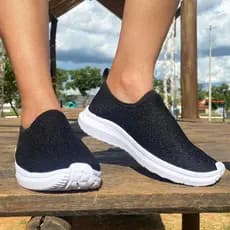 Tênis Meia Feminino Academia Caminhada Ortopédico Leve Confortavel Casual Preto