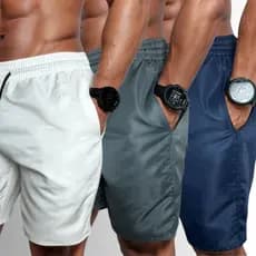Kit 3 Shorts Masculino Grosso Bermuda Tactel Lisa Masculina Shorts de Elástico Diversas Cores