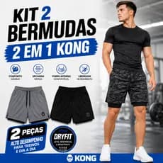 Kit 2 Bermudas Masculinas 2 em 1 Premium Kong Com Suporte para Toalha e Bolso para Celular