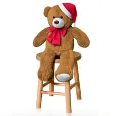 Urso de Pelúcia de Natal 50 CM com Laço e Gorro Vermelho Para Decoração Ursinho Grande Com Touca