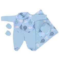 Kit Saída Maternidade Bebê Menino 4 Peças Colete Estampado Conjunto Para Rn
