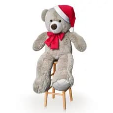 Urso de Pelúcia de Natal Grande 1 Metro com Laço e Gorro