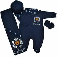 Kit Saída Maternidade Bebê Menino 4 Peças Urso Príncipe Varias Cores Infantil