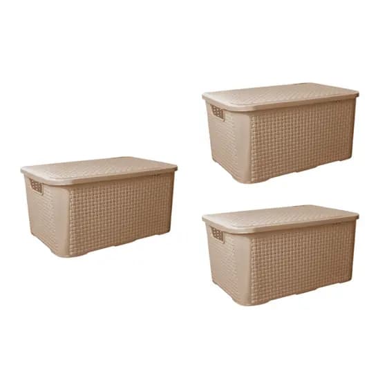 Kit com 3 Caixas Organizadoras Grande Rattan Com Tampa 18 Litros
