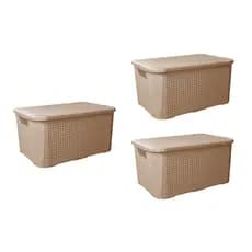 Kit com 3 Caixas Organizadoras Grande Rattan Com Tampa 18 Litros