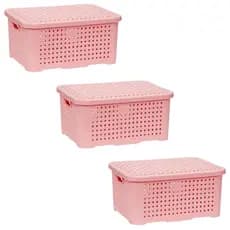 Kit com 3 Caixas Organizadoras Pequena Rattan Com Tampa 3 Litros