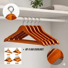 Kit 3 6 9 12 Cabides de Madeira para Armário organização de roupas Premium Marfim com Gancho Cromado