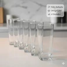 Conjunto Copos Quadrados Vidro Transparente 320ml Jogo 6 Unidades Prático Durável
