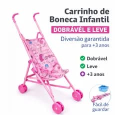 Carrinho de Boneca Infantil Dobrável Rosa Brinquedo Passeio Menina Bebê Reborn sortido