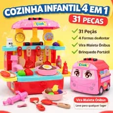 Kit Cozinha Infanti Montar 31 Peças Maleta Ônibus Food Truck Brinquedo Educativo Cozinha Infantil