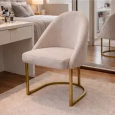 Cadeira Poltrona Lua Moderna Base Metálica Dourada Decorativa para Sala Jantar Recepção Escritório
