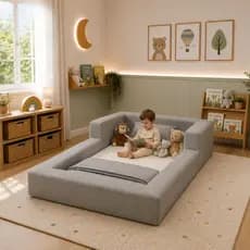 Cama Colchão Infantil Montessoriana Solteiro 100% Espuma Bouclé Premium com Proteção Lateral  - Visan Compactoair Kids