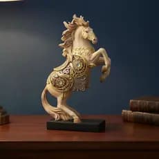 Enfeite de Resina Escultura Cavalo Decorativo Dourado Elegante