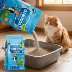 Areia Sanitária Higiênica Para Gatos Atóxico Anti Odor Dinkos Com Perfume Pacote de 12kg Premium