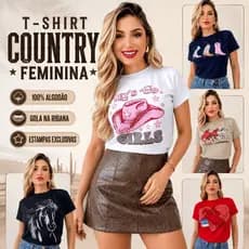 Blusa Tshirt Feminina Moda Country Chapéu com Strass Algodão Premium Western Rodeio Cowgirl