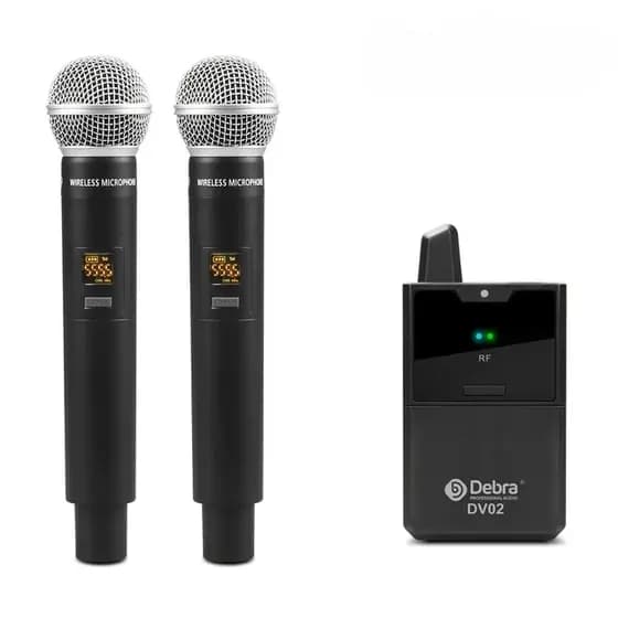 Microfone Duplo De Mão S/ Fio Com Monitor De Gravação Debra