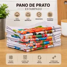 Kit 5/10 Panos de Prato Estampados com Bainha – 100% Algodão, Alta Absorção, Resistentes e Duráveis