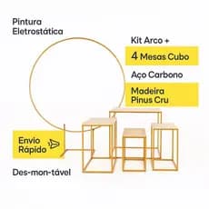 Kit Festa 4 Mesas Cubo Quarteto Desmontável + Arco Redondo 1,50 Mts Decoração Aniversário