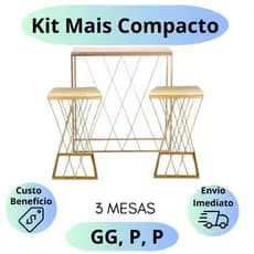 Kit De Mesa Treliça Dourada 1 GG e 2 P Com 3 Peças Decoração Festas