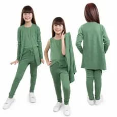 conjunto infantil menina 3 pças tecido lançinha calça ,blusa e cardigan confortavele elegancia