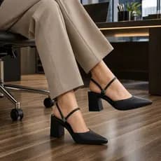 Sapato Scarpin Mule 2x1 Feminino Slingback Salto Grosso 7,5cm Confortável Elegante Sapato Social Trabalho Tendência
