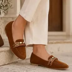 Mocassim Feminina Sapatilha Oxford Camurça Bico alongado Elegante Confortável Casual Social Metal Luxo Tendência 2026