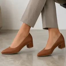 Scarpin Feminino Salto Bloco 5cm Confortável Elegante Social Trabalho Igreja Festa Casual Macio Bico Fino