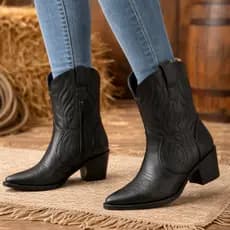 Bota Western Feminina Estilo Texana Rodeio Bico Fino Uso Diário Antiderrapante Fashion Chic